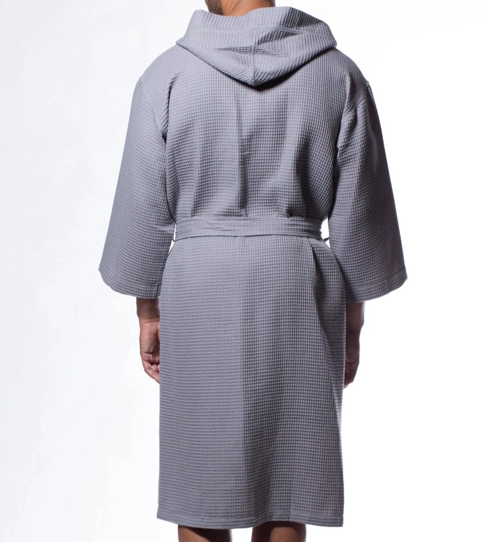 Waffle Hooded Long Square Pattern mens Robe
