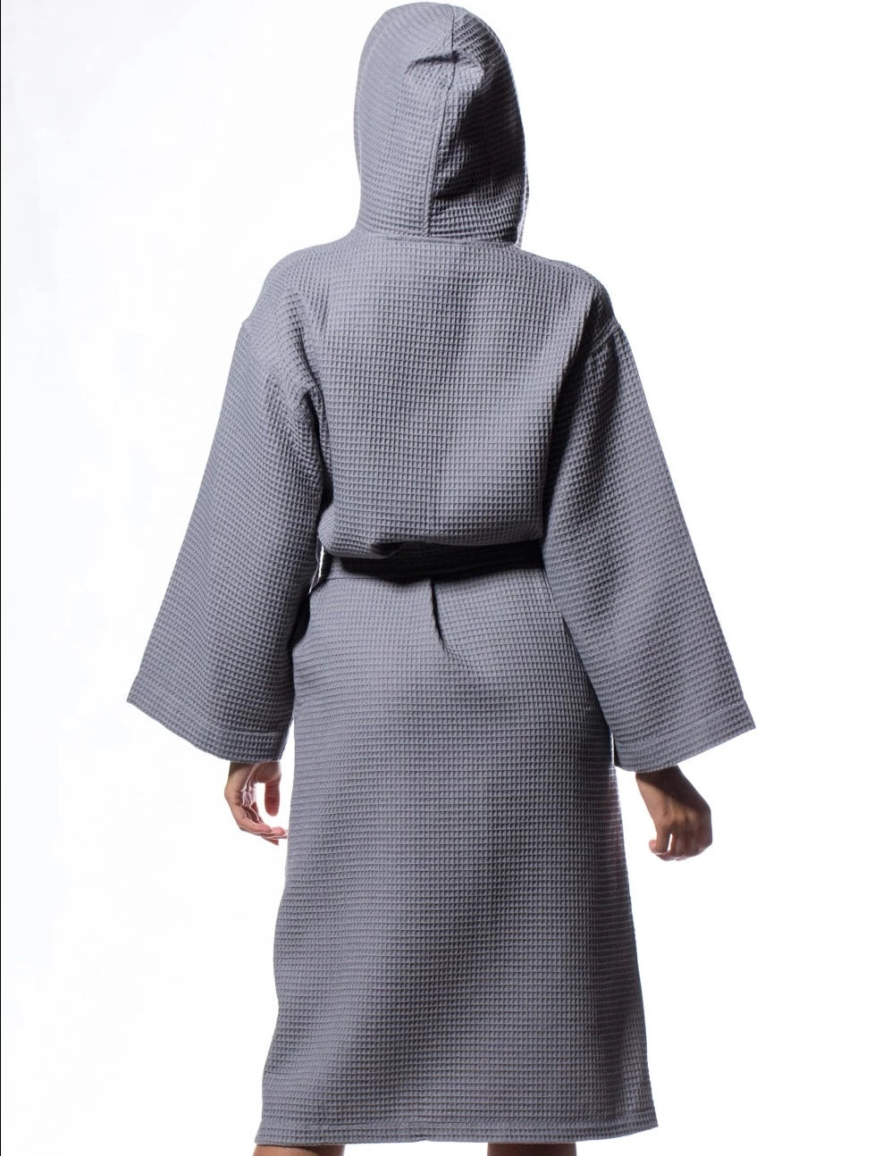 Waffle Weave Hooded Long Robe Square Pattern