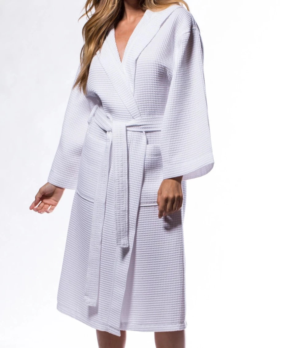 Waffle Weave Hooded Long Robe Square Pattern