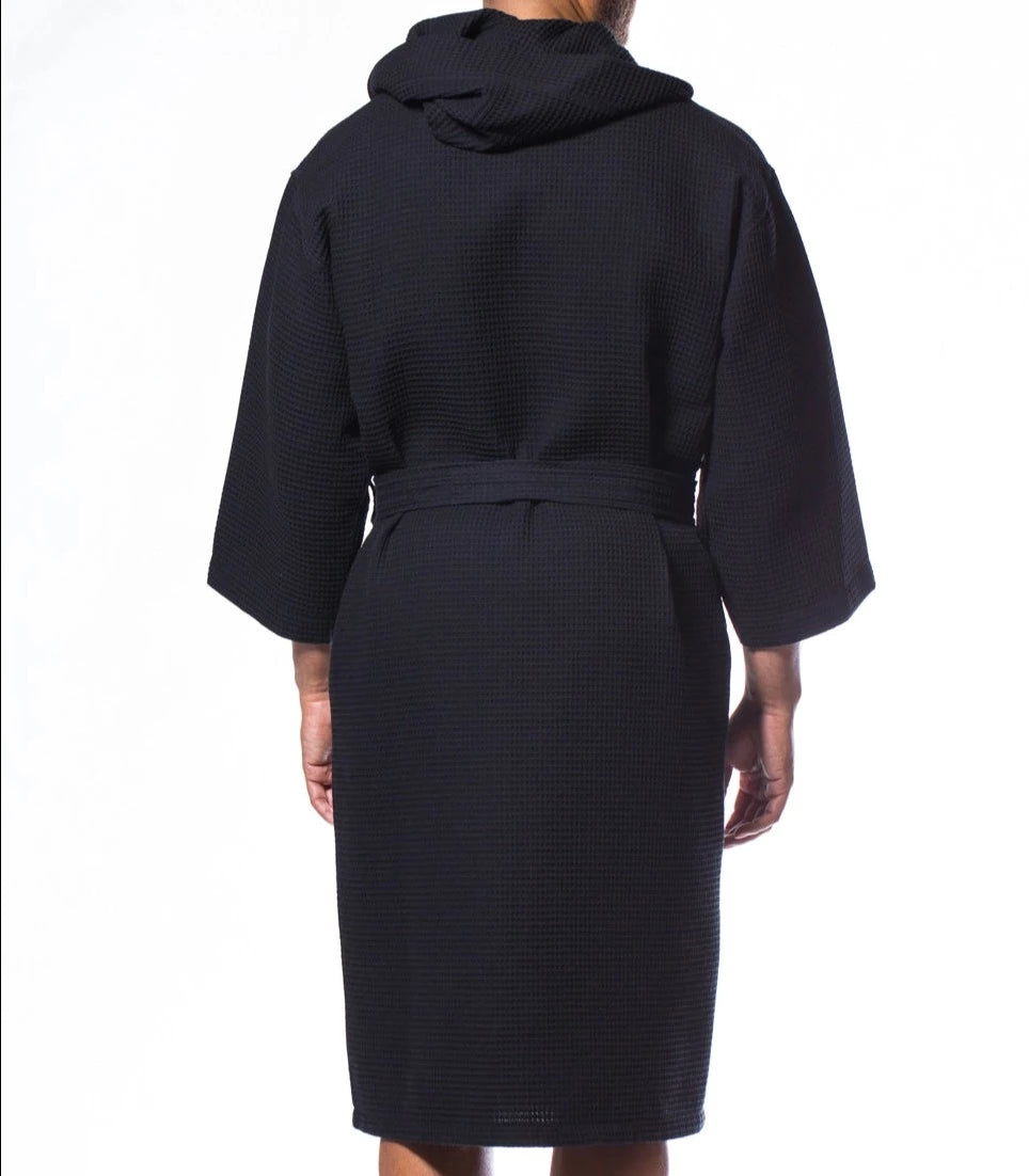 Waffle Hooded Long Square Pattern mens Robe