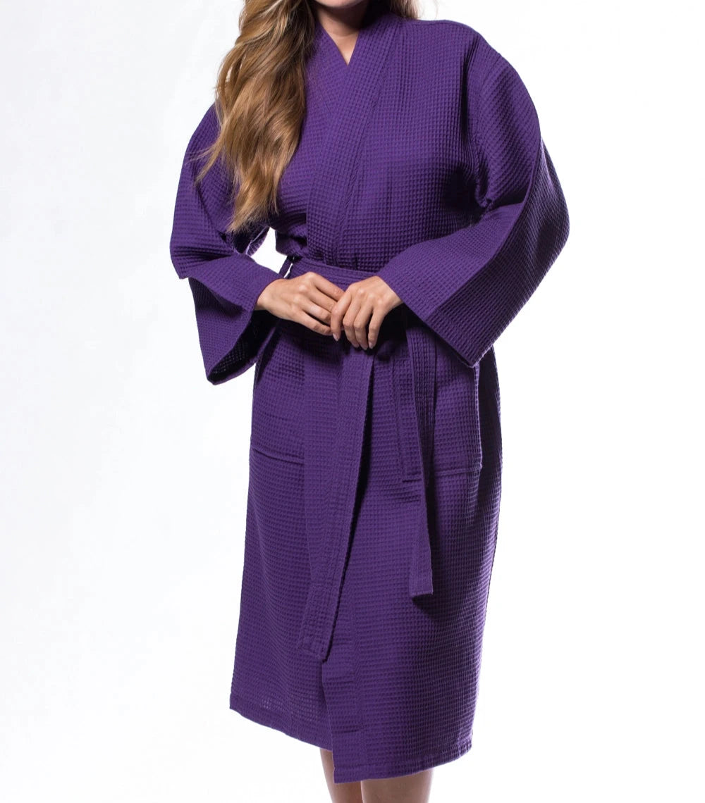 Waffle Kimono Long Robe Square Pattern