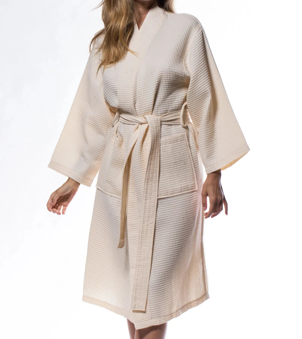 Waffle Kimono Long Robe Square Pattern