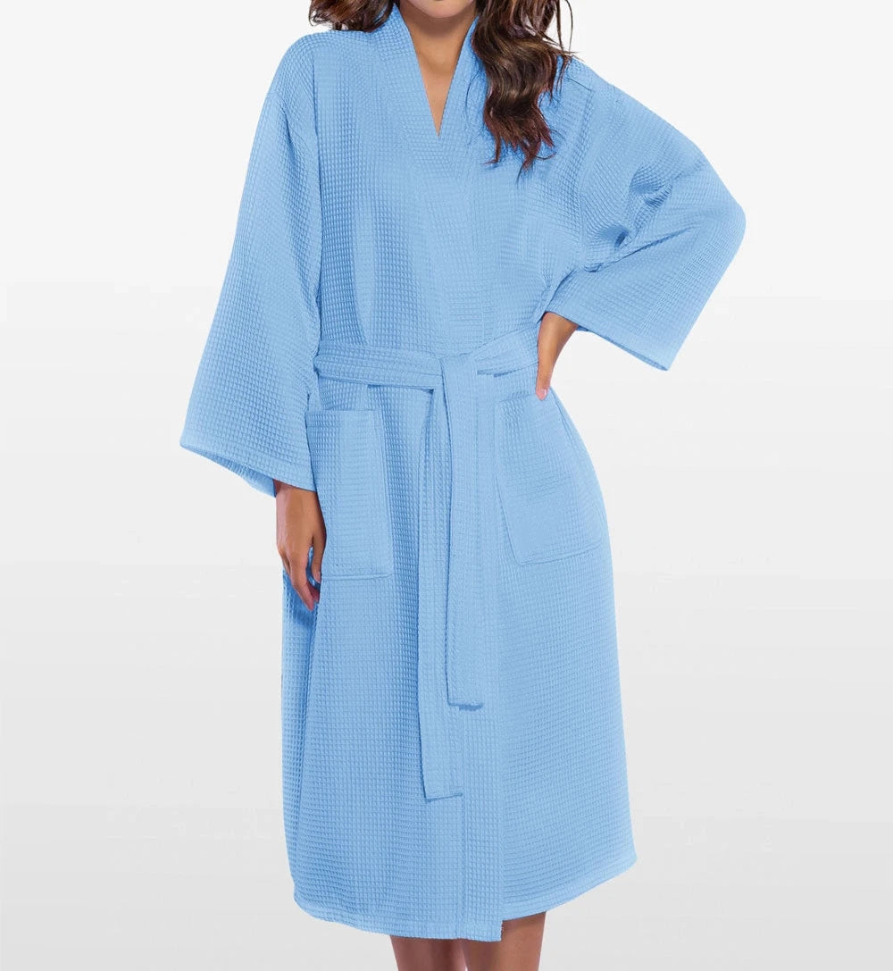Waffle Kimono Long Robe Square Pattern