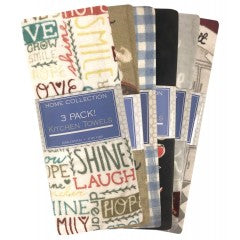 Wholesale 3 Pack 100% cotton Kitchen Towel Assorted designs.