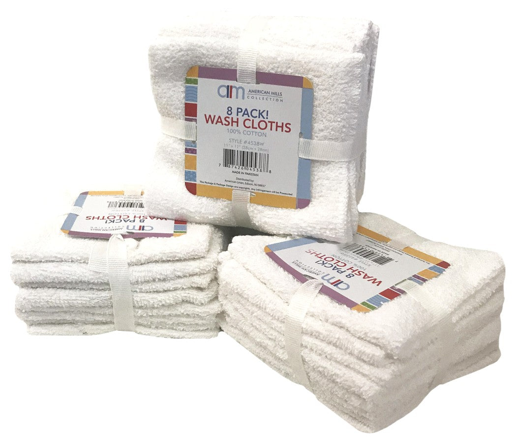 Wholesale 11" x 11" cotton White Wash Cloths (48 Pack)