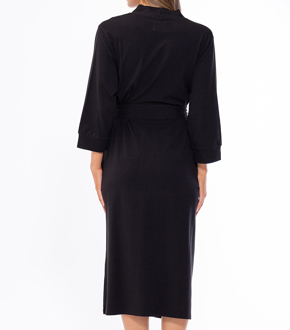 Black Cotton Knit Kimono Robe