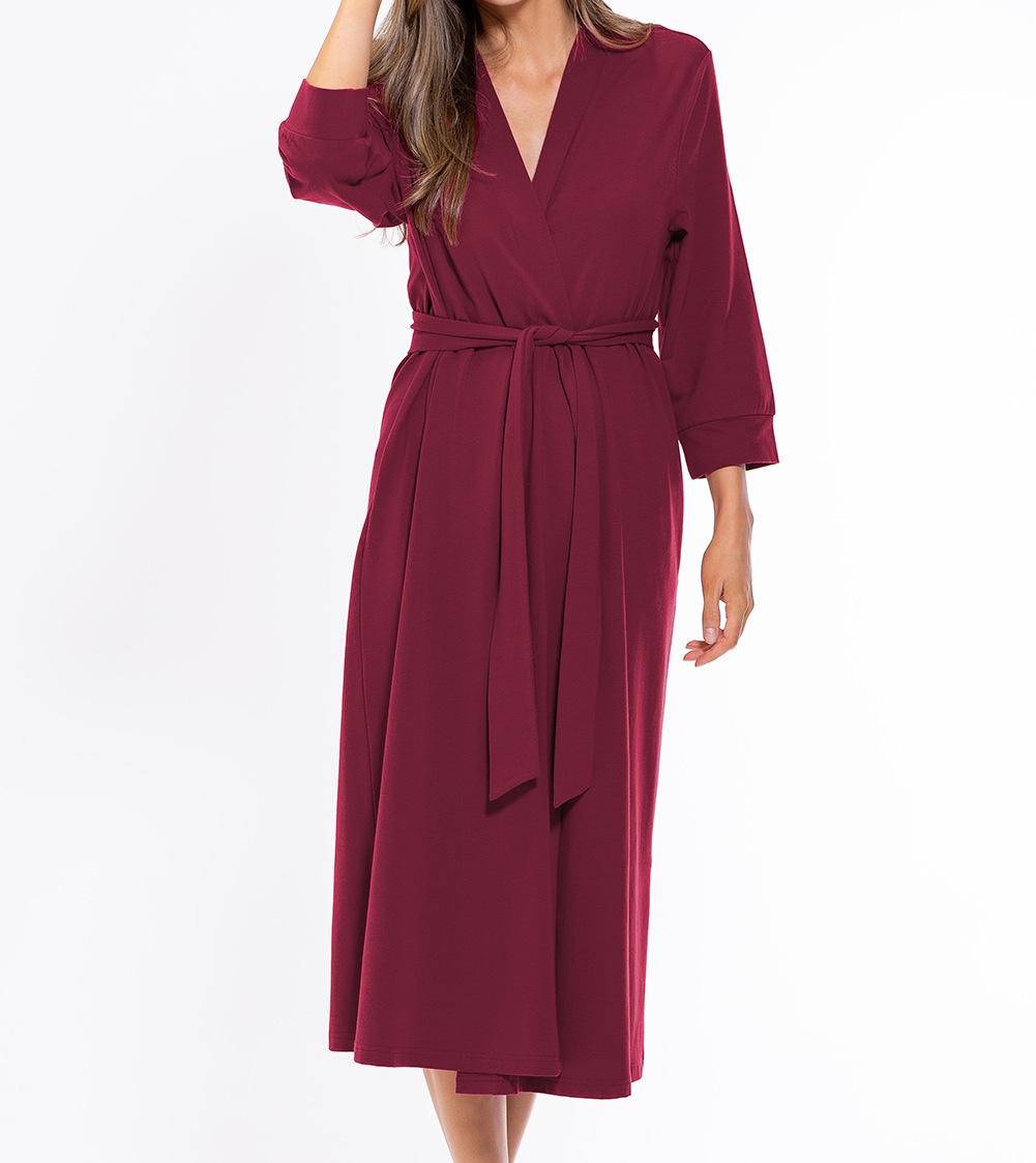 Maroon Cotton Knit Kimono Robe