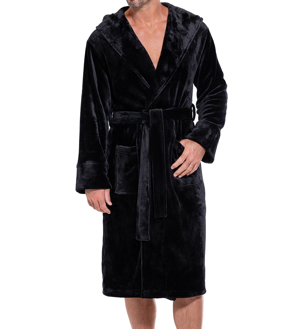 Black Men's Bathrobe with Hood