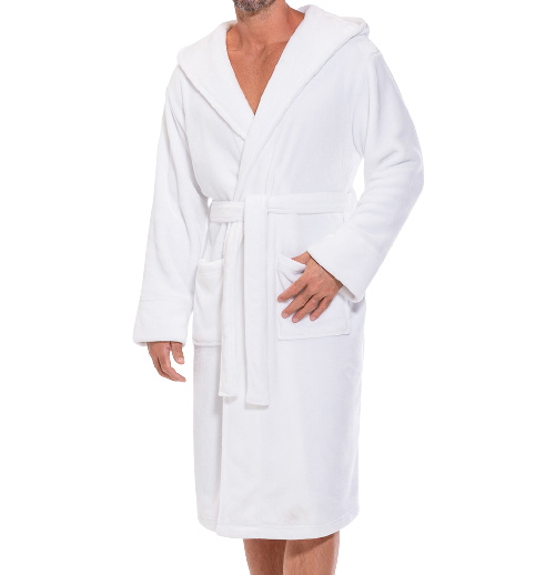 White Men's Bathrobe with Hood