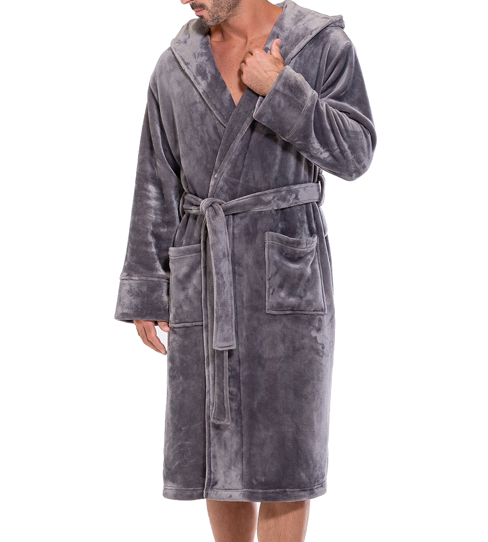 Grey Men's Bathrobe with Hood