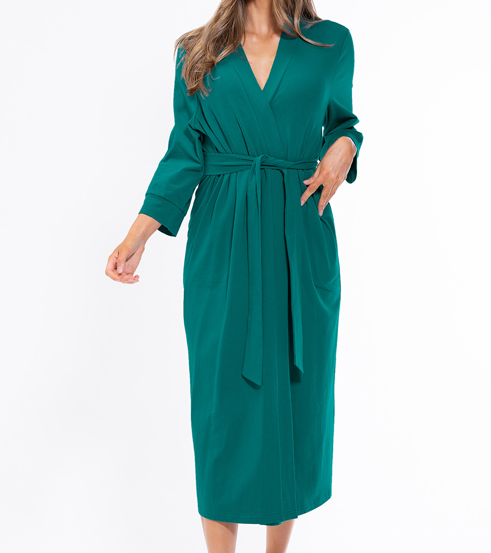 Green Cotton Knit Kimono Robe