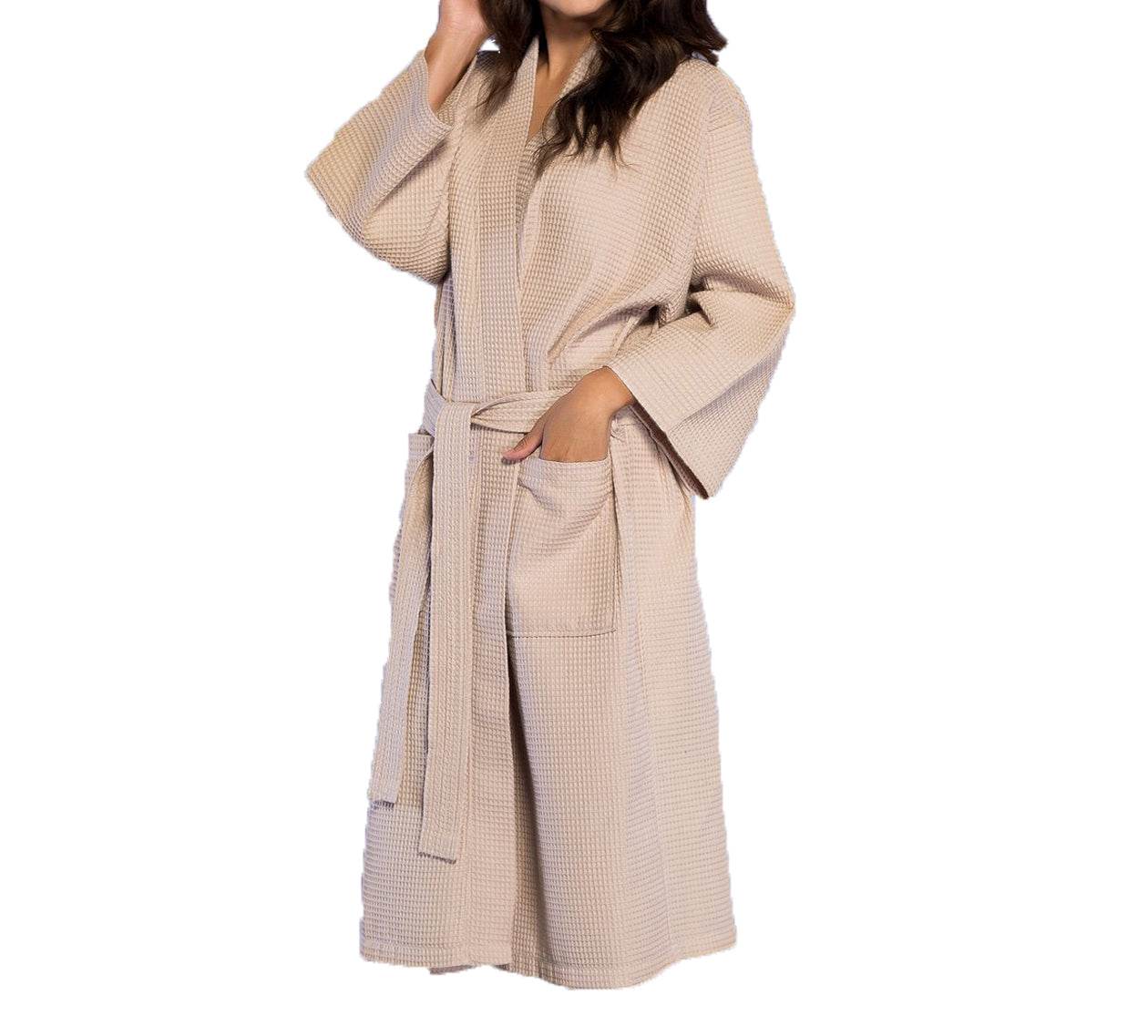 Waffle Kimono Long Robe Square Pattern