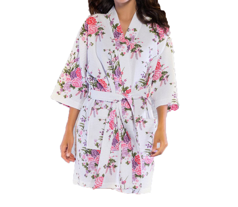 Waffle Kimono Short Robe Square Pattern