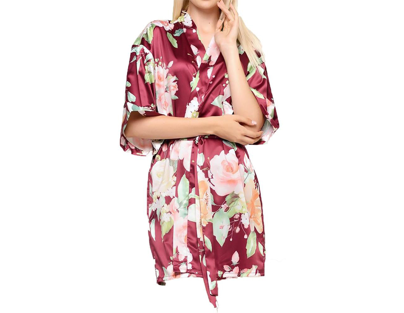 Carmen Floral Satin Kimono Short Robe