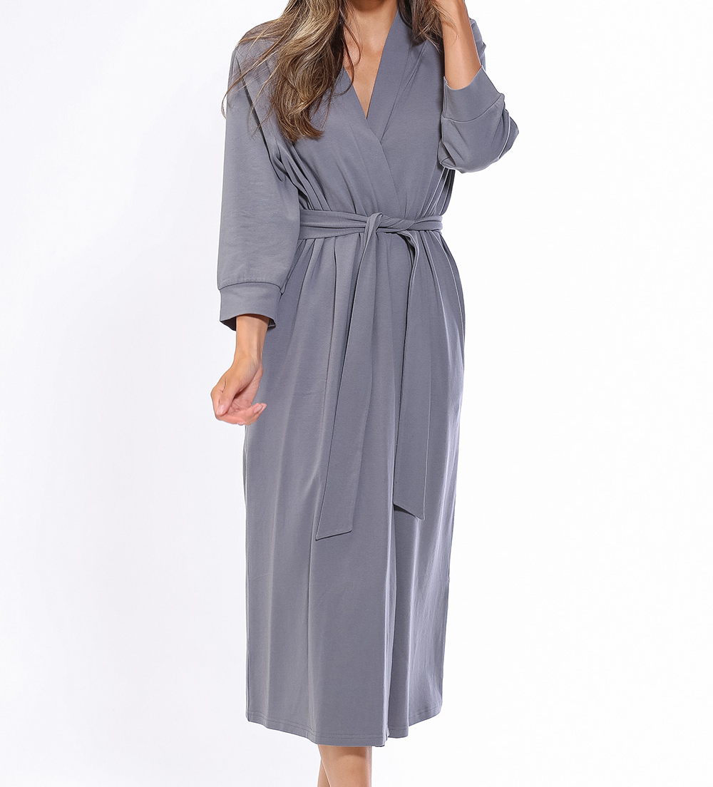 Grey Cotton Knit Kimono Robe