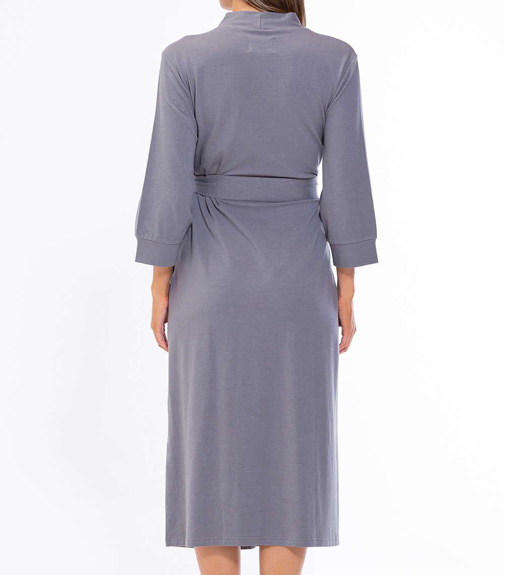 Grey Cotton Knit Kimono Robe