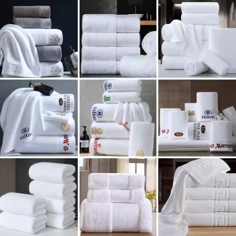 Elite Customized Logo White 100% Cotton Hotel Hand & Bath Towel Set for Hotels & Spas