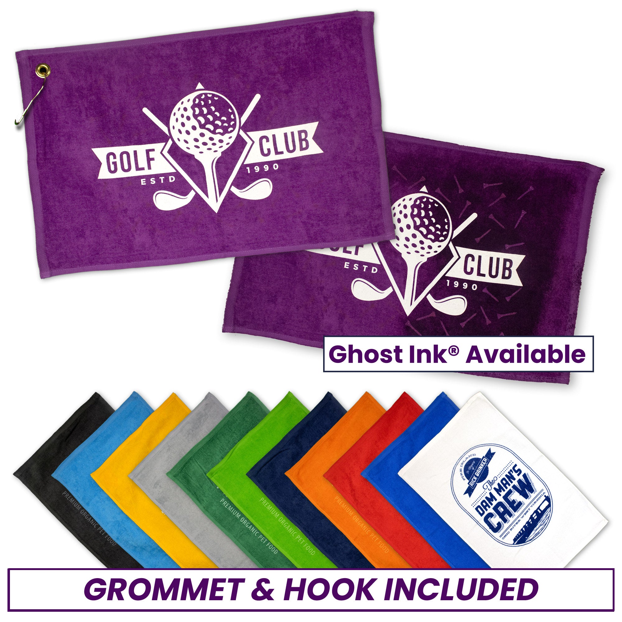 Bulk Logo Printed Diamond Collection Golf Towel With Corner Grommet