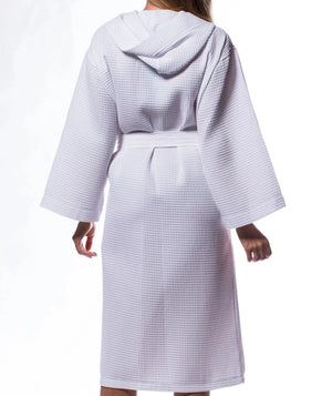 Waffle Weave Hooded Long Robe Square Pattern