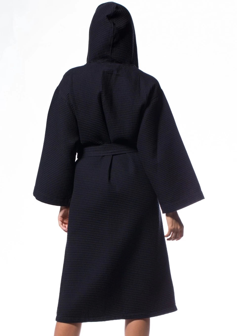 Waffle Weave Hooded Long Robe Square Pattern