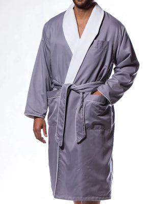 Grey Luxury Microfiber Plush Lined Mens Robe