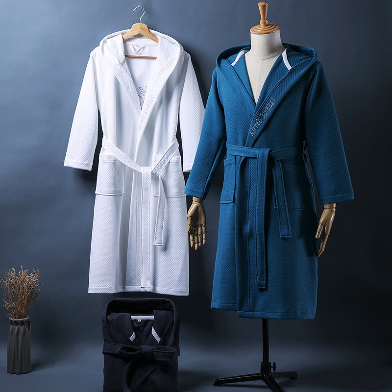 Royal Custom Logo Cotton Waffle Hooded Luxury Hotel Bathrobe