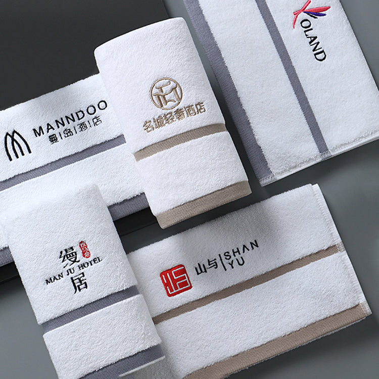 AquaLuxe Custom Embroidered Logo White 100% Cotton Luxury Hotel Bath Face & Hand Towel Set