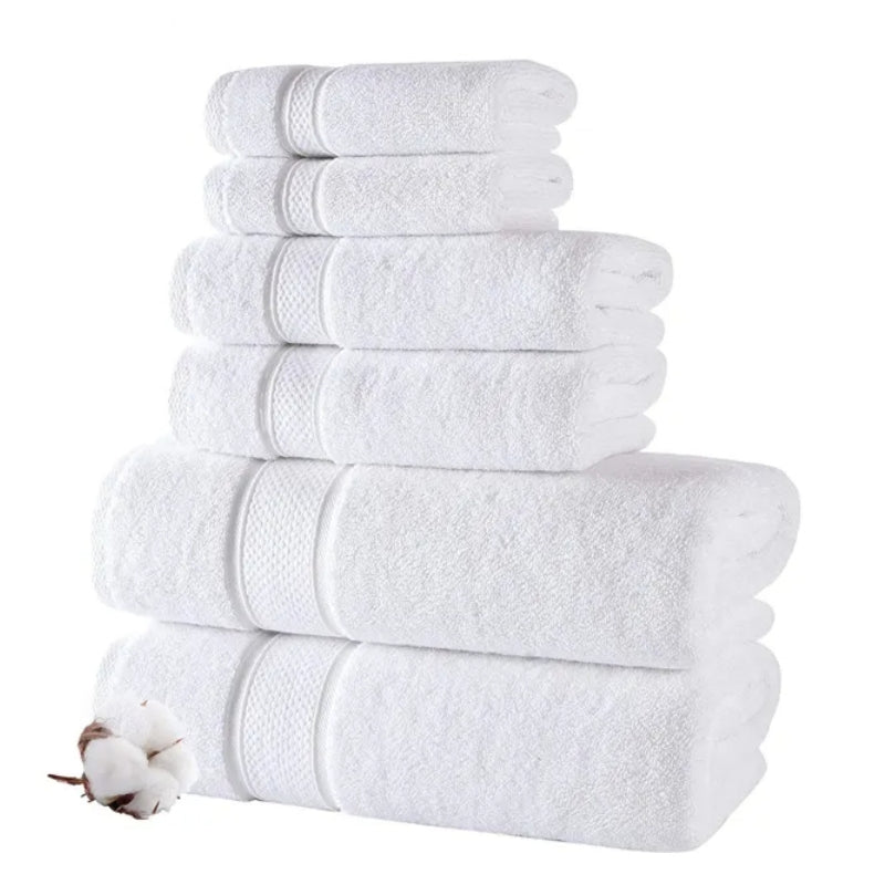 Elite Customized Logo White 100% Cotton Hotel Hand & Bath Towel Set for Hotels & Spas
