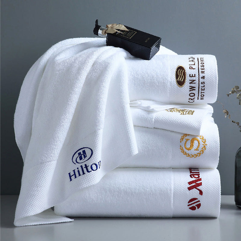 Elite Customized Logo White 100% Cotton Hotel Hand & Bath Towel Set for Hotels & Spas