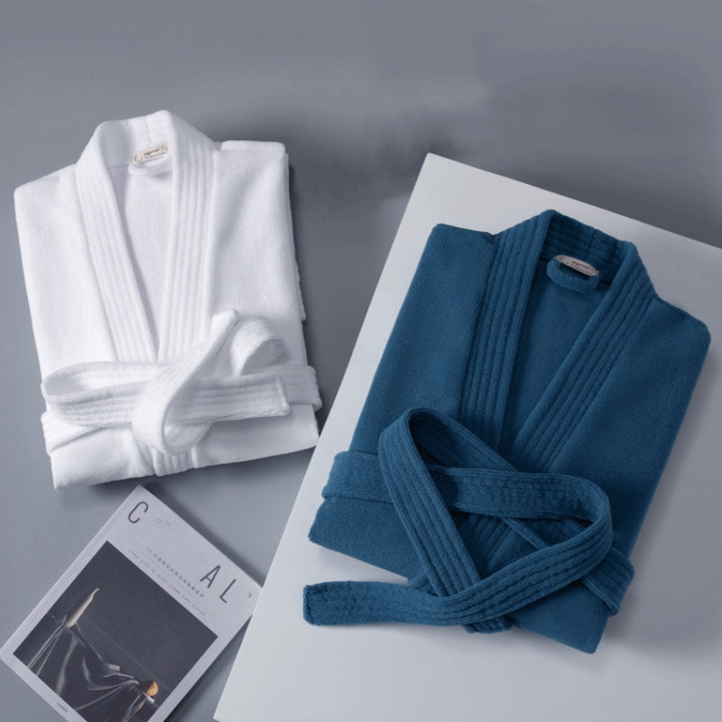 Luxe Shawl Collar Cotton Hotel Spa Velour Waffle Terry Bathrobe Long Length