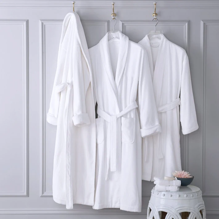 Luxe Shawl Collar Cotton Hotel Spa Velour Waffle Terry Bathrobe Long Length