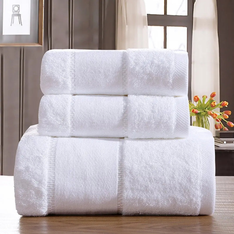 Elite Customized Logo White 100% Cotton Hotel Hand & Bath Towel Set for Hotels & Spas