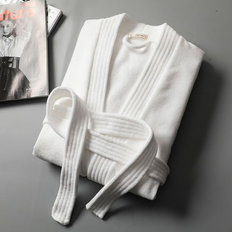 Luxe Shawl Collar Cotton Hotel Spa Velour Waffle Terry Bathrobe Long Length
