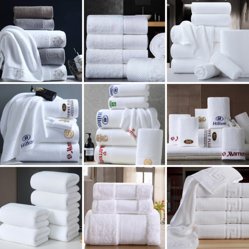 Elite Customized Logo White 100% Cotton Hotel Hand & Bath Towel Set for Hotels & Spas