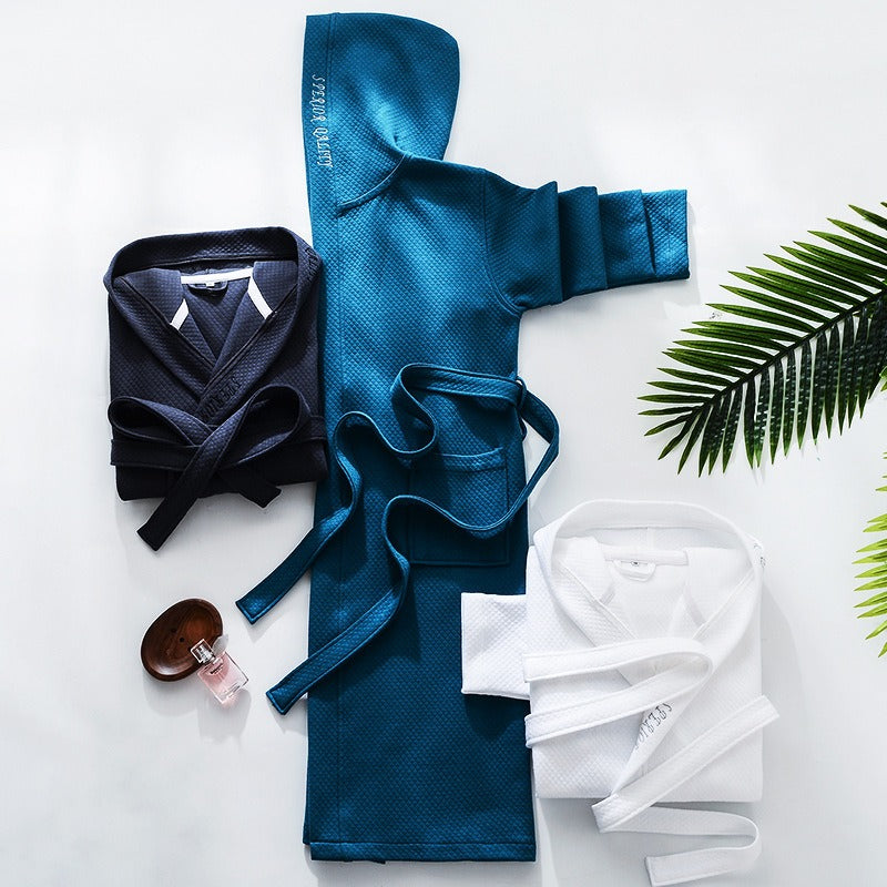 Royal Custom Logo Cotton Waffle Hooded Luxury Hotel Bathrobe