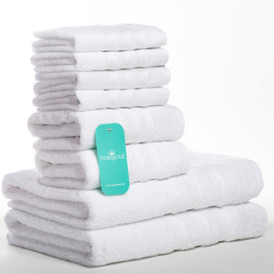 100% Turkish Cotton White 8 Piece Towel Set