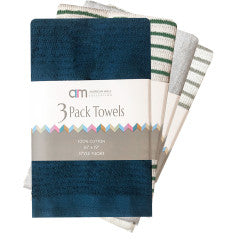 Wholesale 3 Pack solids & stripes Kitchen Assorted color Towels