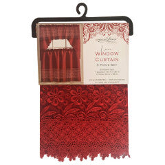 Wholesale 3 piece Lace red Window Curtain Set