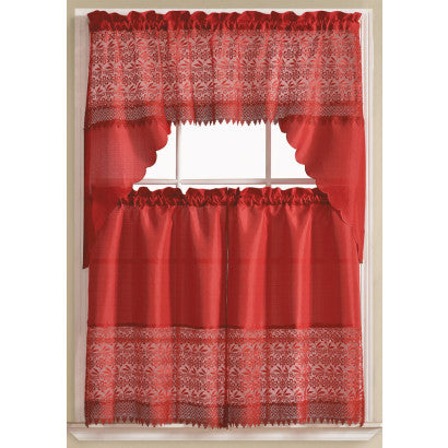 Wholesale 3 piece Lace red Window Curtain Set