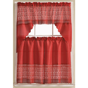 Wholesale 3 piece Lace red Window Curtain Set