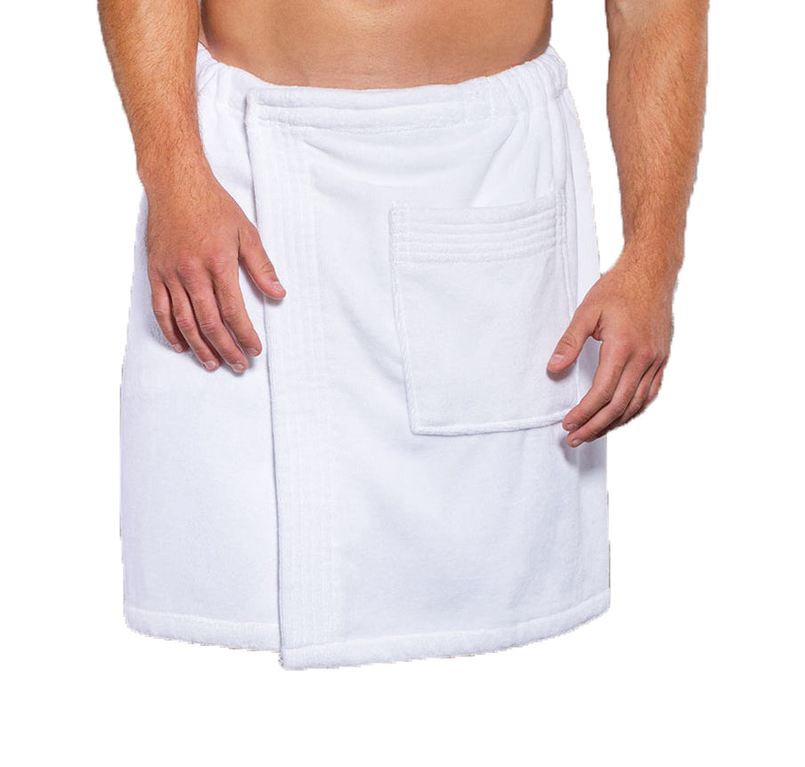 100% Cotton Men White Terry Velour Cloth Body Wrap, Bath Towel Wrap