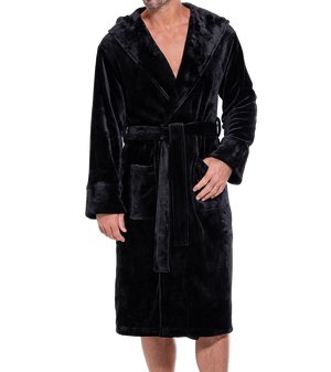 Men s Plush Soft Warm Fleece Bathrobe with Hood Comfy Men s Robe