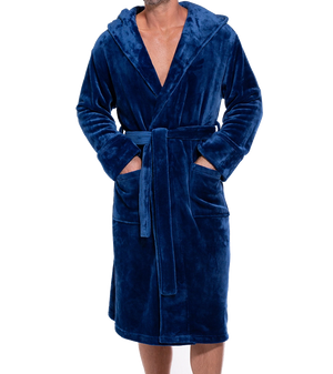 Men's Plush Soft Warm Fleece Bathrobe with Hood, Comfy Men's Robe