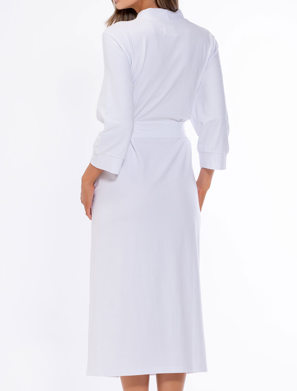 White Cotton Knit Kimono Robe