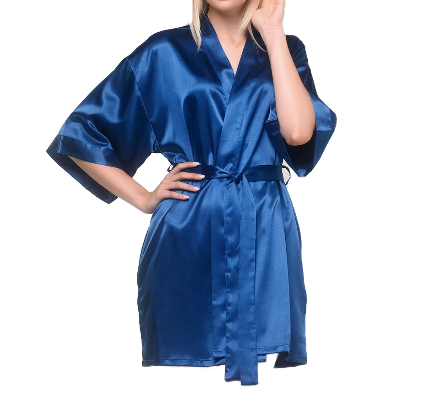 Royal Blue Satin Kimono Robe - Kimono Satin Robes –