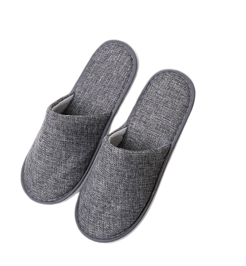 Grey Closed Toe Cotton linen slippers 