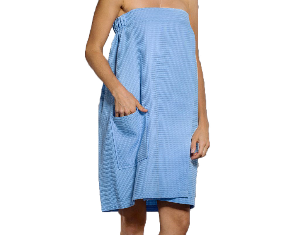 Women's Waffle Spa Wrap Towel with front pocket - Goza Towels – Gozatowels