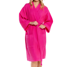 Pink Waffle Kimono Robe