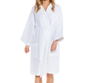 100% Turkish Cotton White Waffle Kimono Robe