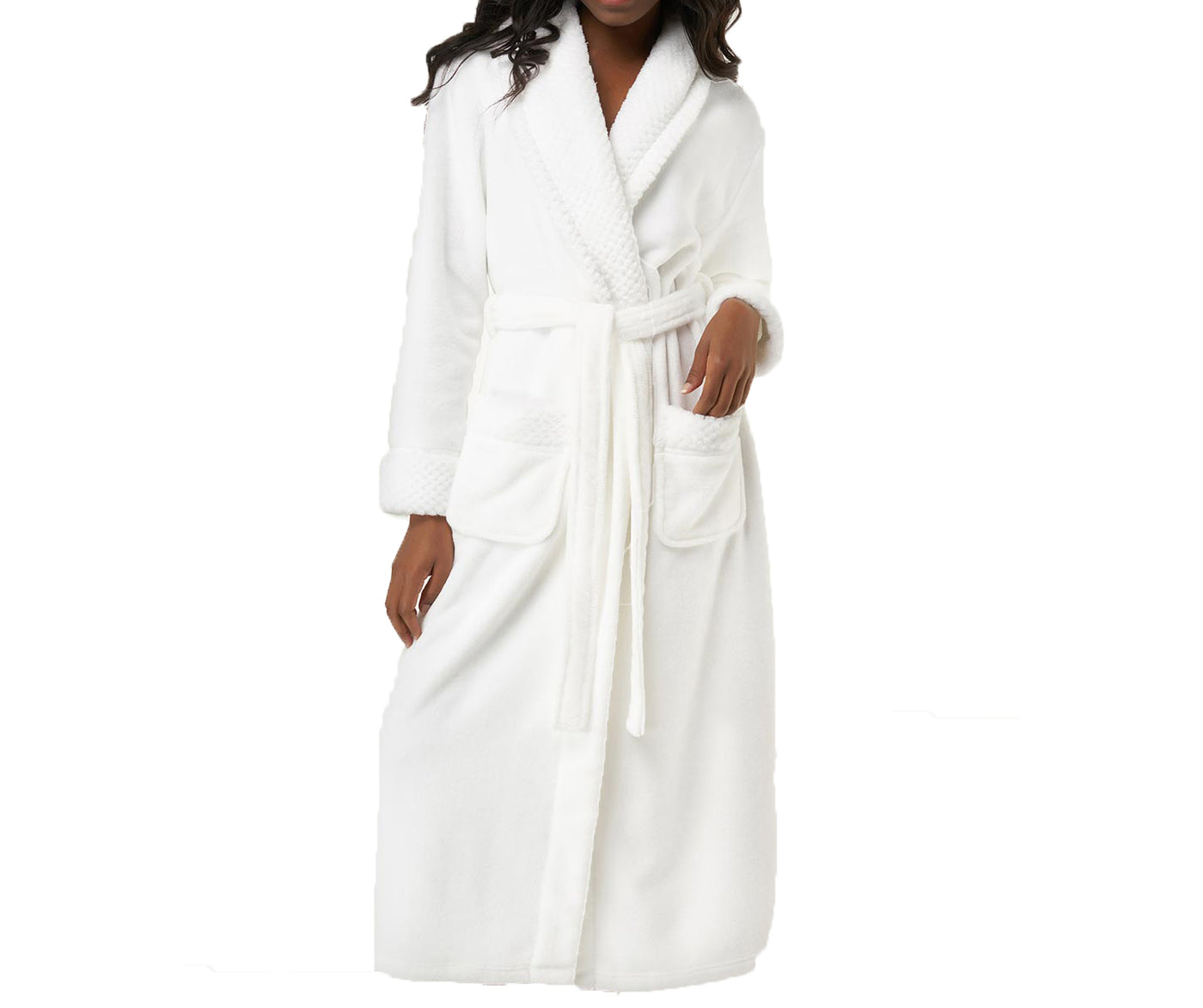 White Plush Soft Warm Fleece Womens Robe